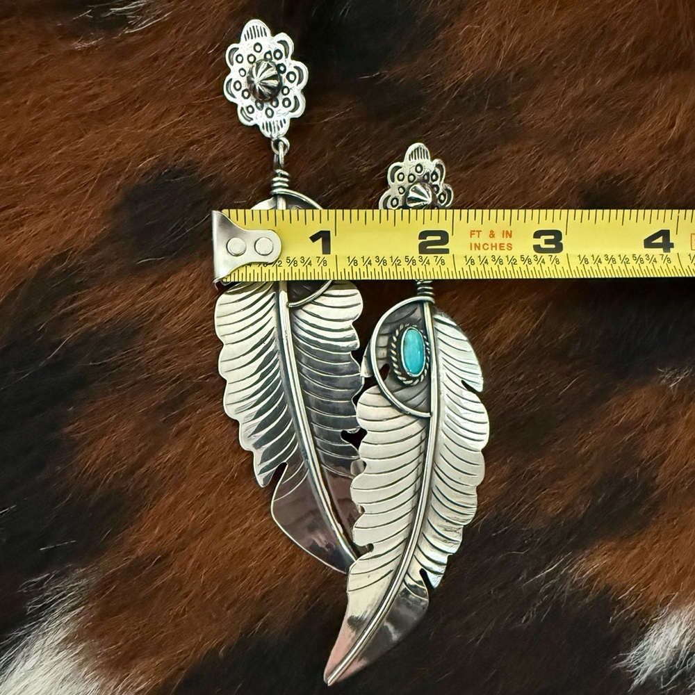 Jacqueline Smiley Western Vintage Revival JSVR silver turquoise feather earrings - Picture 7 of 9